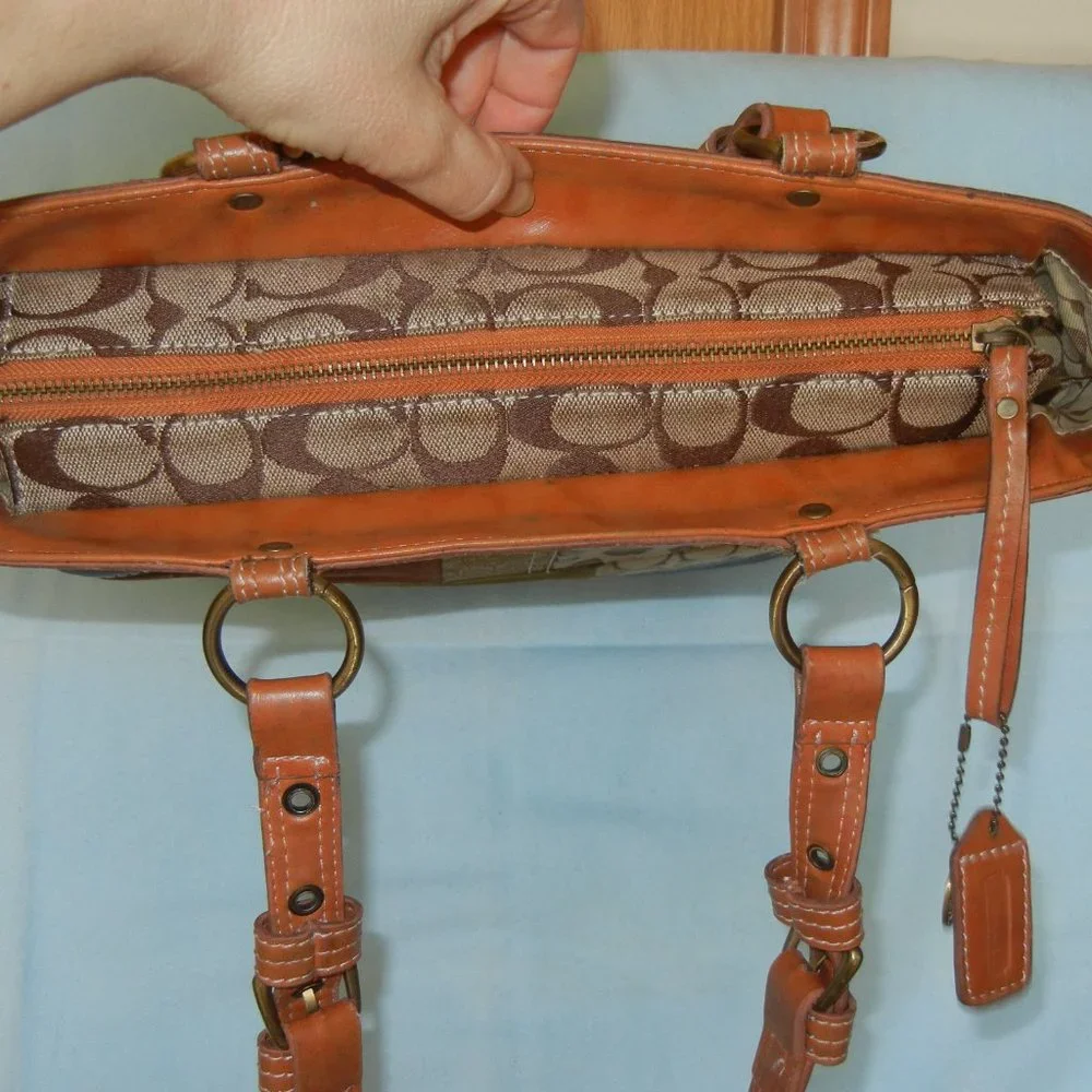 Coach Leather Gallery Purse Shoulder Bag Signature Brown Logo Hangtag Lined - Picture 4 of 14